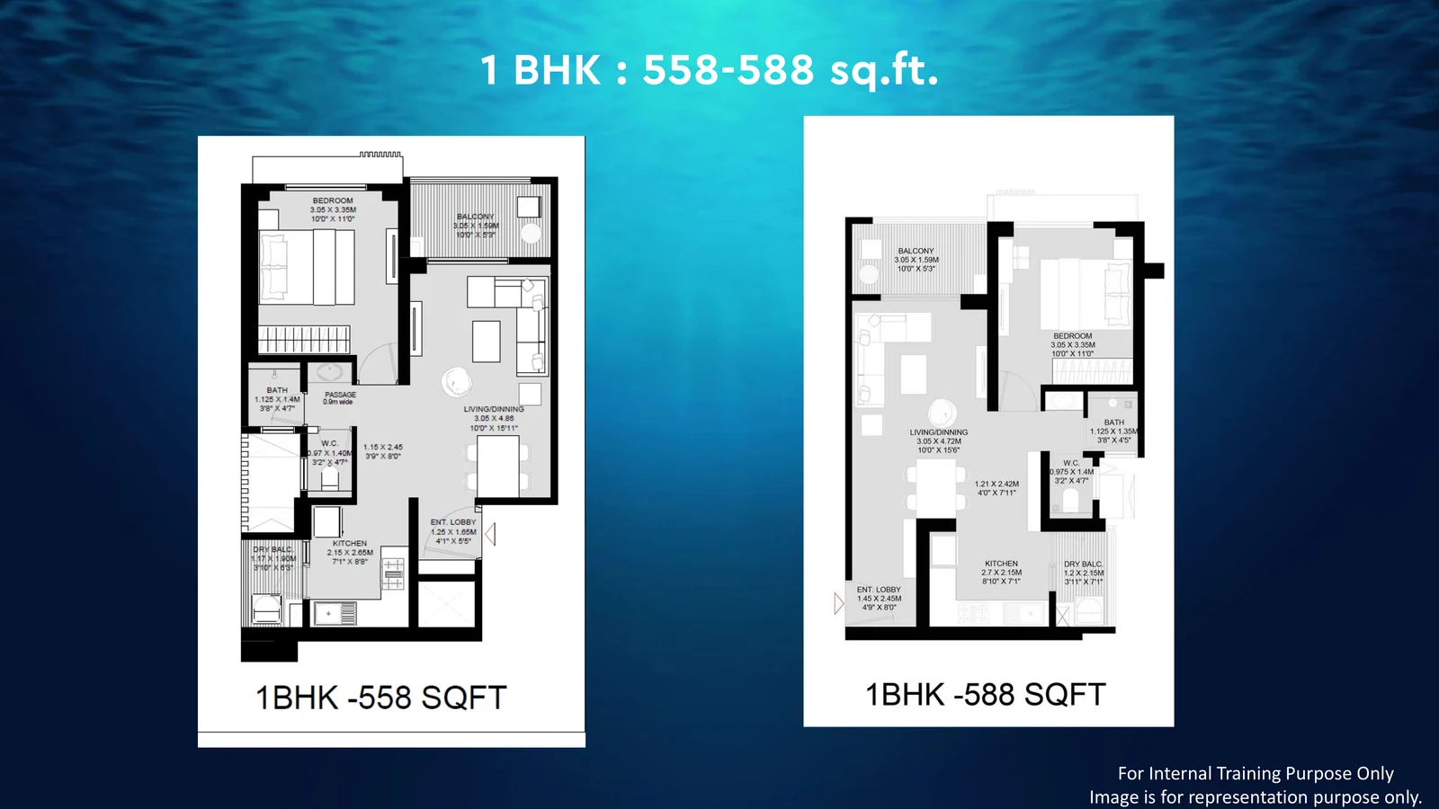 Godrej Aqua Retreat 1 BHK floor plan, 558-588 sq ft