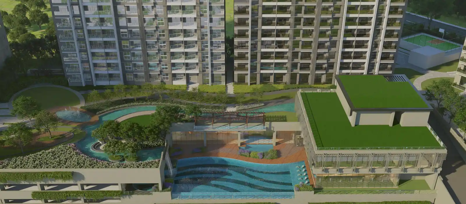 Godrej Aqua Retreat clubhouse and landscaped pool deck, Hinjewadi Phase 1, Pune