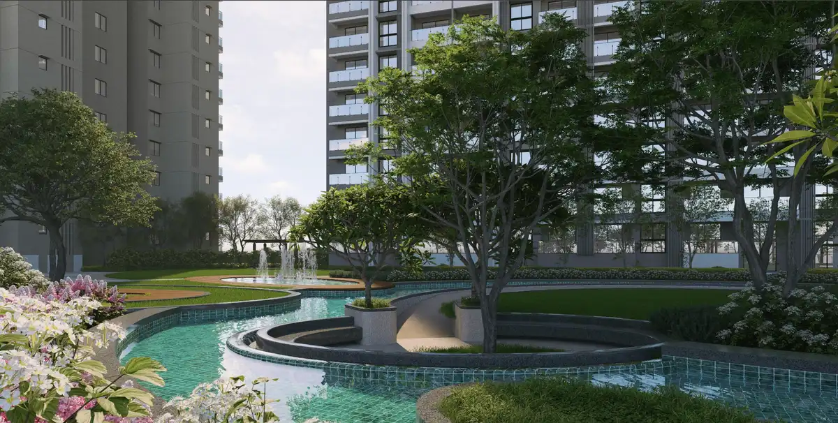 Godrej Aqua Retreat clubhouse and landscaped pool deck, Hinjewadi Phase 1, Pune